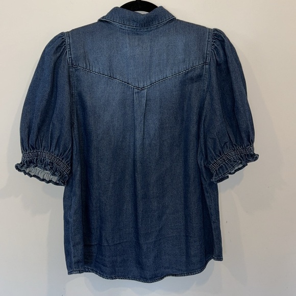 Ba&sh Honey Puff Short Sleeve Blue Denim Top - Picture 5 of 10